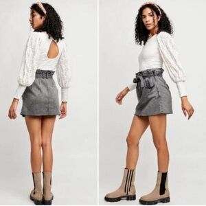 Free People East Of Eden Paperbag Denim Skirt Size 28